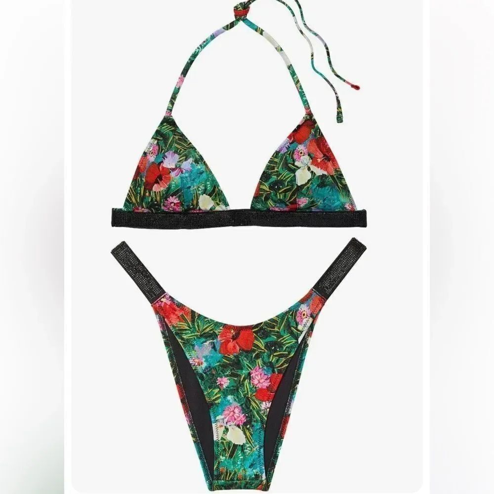 Victorias Secret Swim Set Bling Shine Strap Triangle Bikini Top XXL & Bottom XL